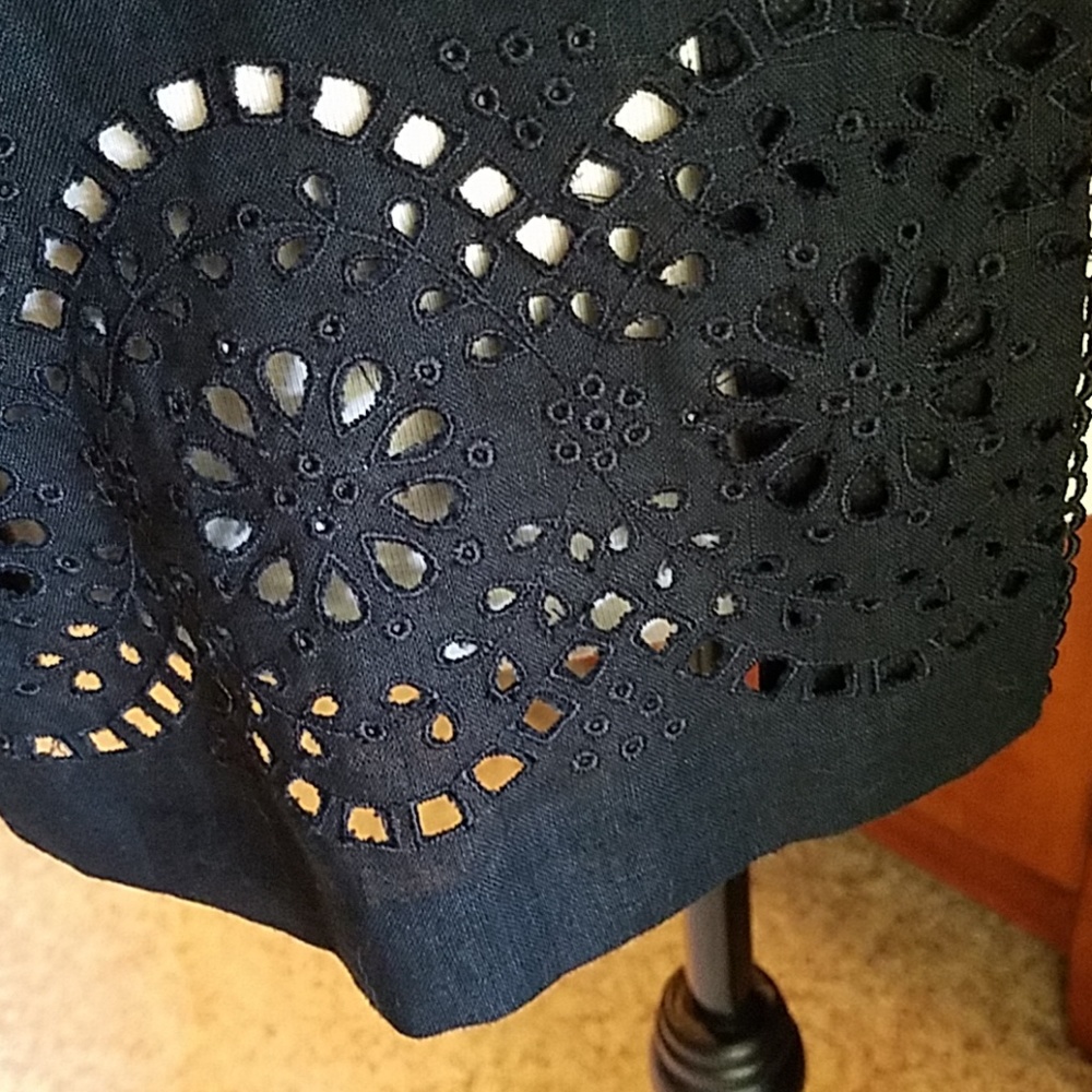 70. Laura Ashley jacket, collar-less black linen, laser cut, EUC - Picture 9 of 11